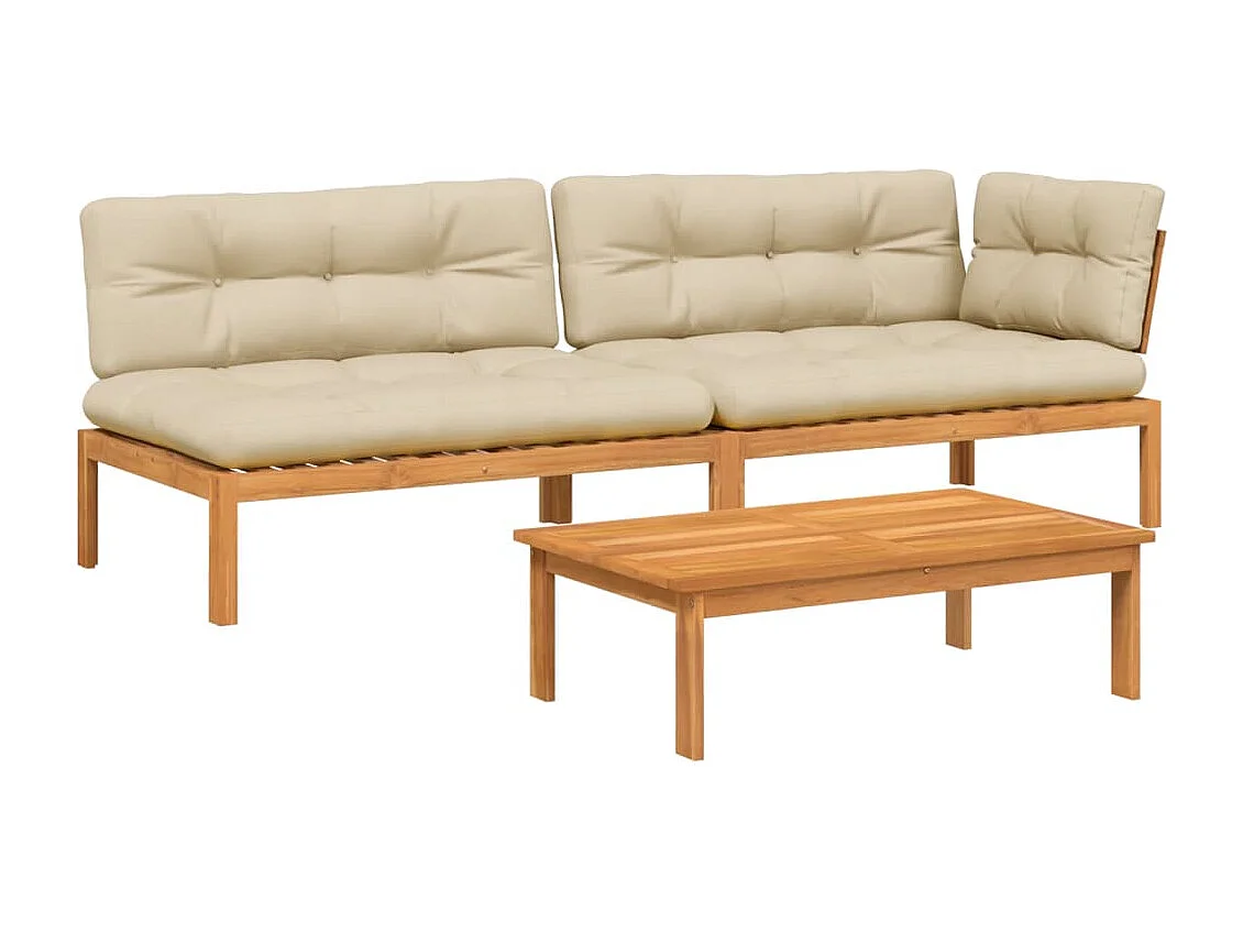 Salon palette de jardin avec coussins 3pcs bois d'acacia massif