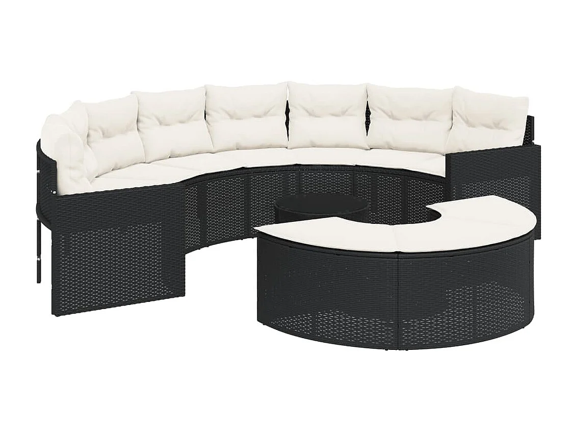 Mobili da giardino 3 pezzi semicircolari in resina intrecciata nera