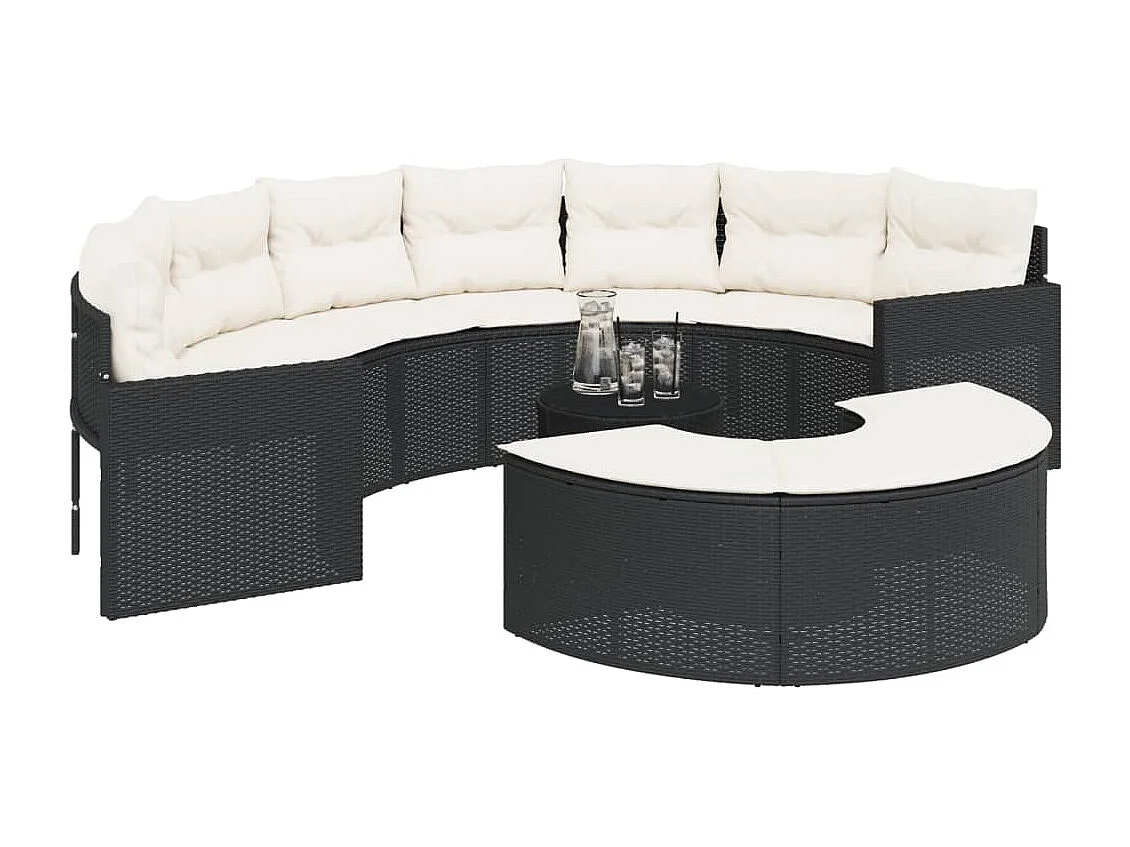 Mobili da giardino 3 pezzi semicircolari in resina intrecciata nera