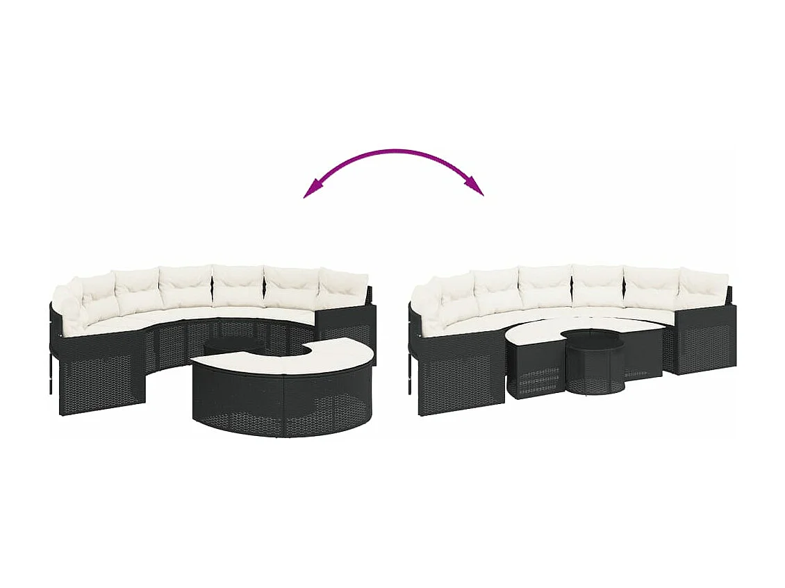 Salon de jardin 3 pcs demi-rond noir résine tressée