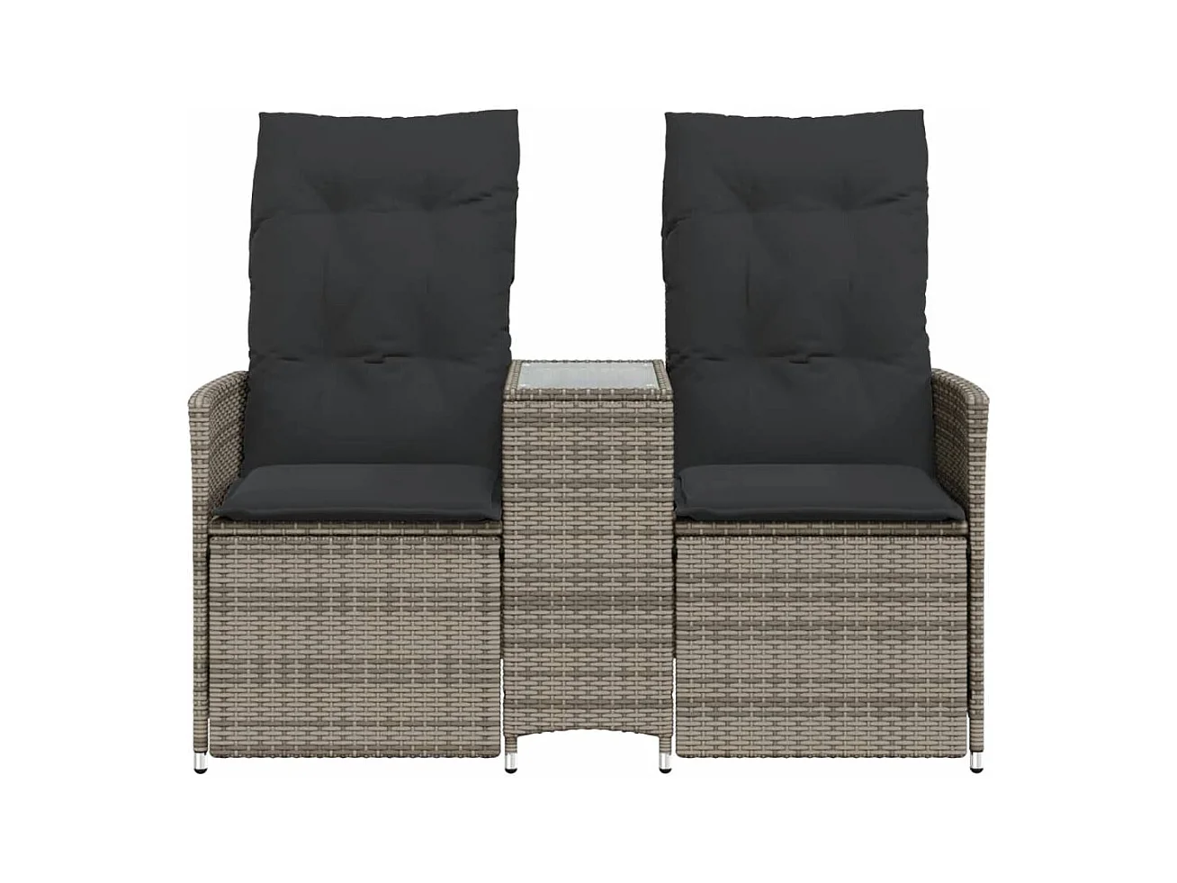 Sofá de jardín reclinable de 2 plazas con mesa de polirratán gris