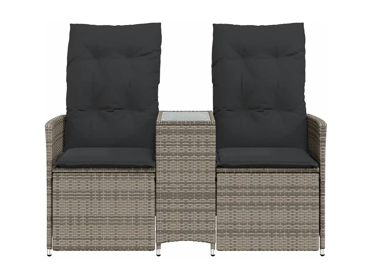 Canapé de jardin inclinable 2 places avec table gris poly rotin