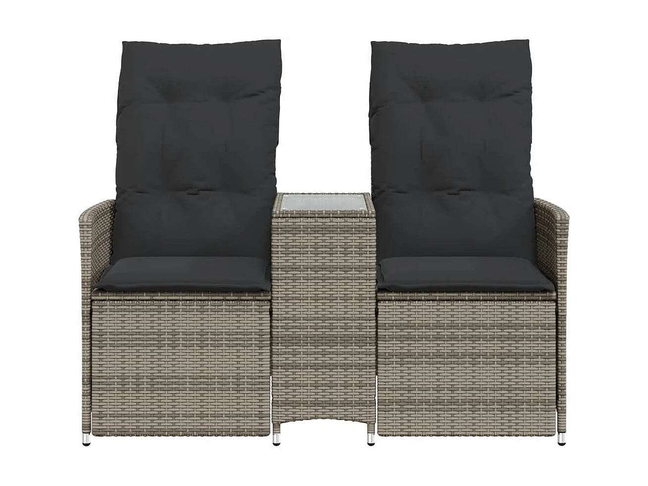 Canapé de jardin inclinable 2 places avec table gris poly rotin