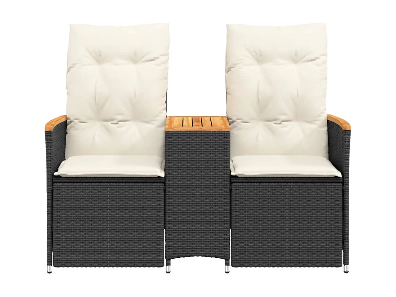 Canapé de jardin inclinable 2 places avec table noir poly rotin