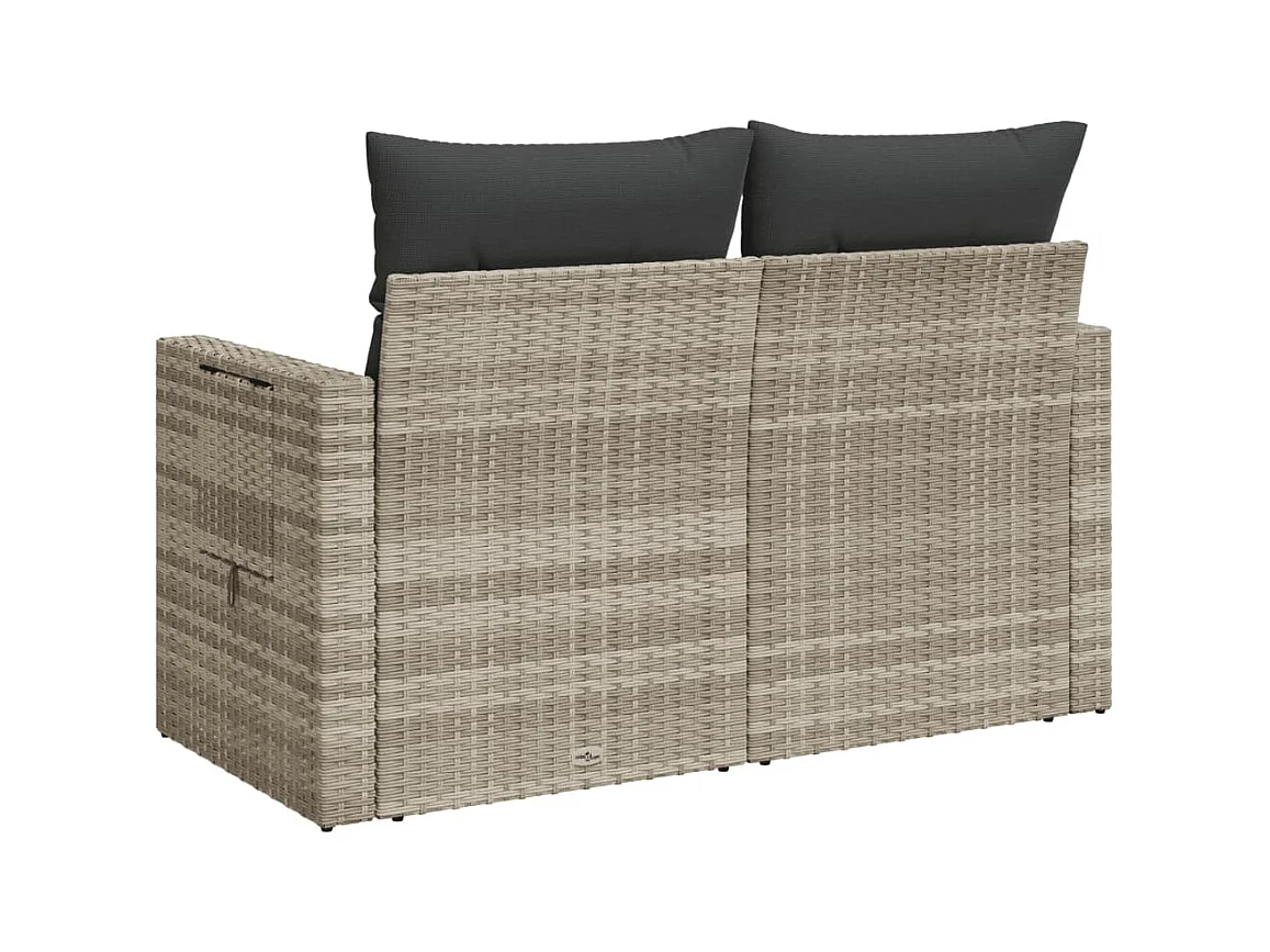 Sofá de jardín de 2 plazas y cojines de resina trenzada gris claro