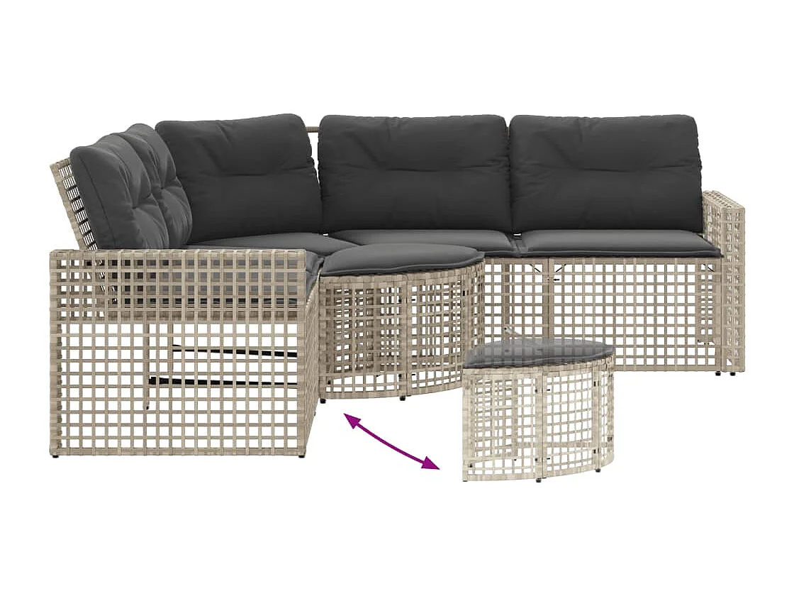 Canapé de jardin et coussins et repose-pied en forme de L rotin