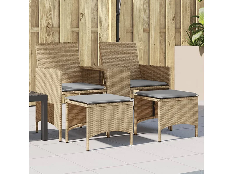 Sofá de jardim de 2 lugares com mesa e bancos de vime bege