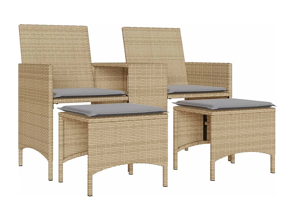 Divano da giardino a 2 posti con tavolo e sgabelli in rattan beige