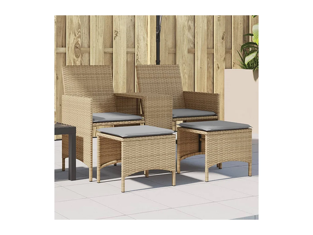 Divano da giardino a 2 posti con tavolo e sgabelli in rattan beige