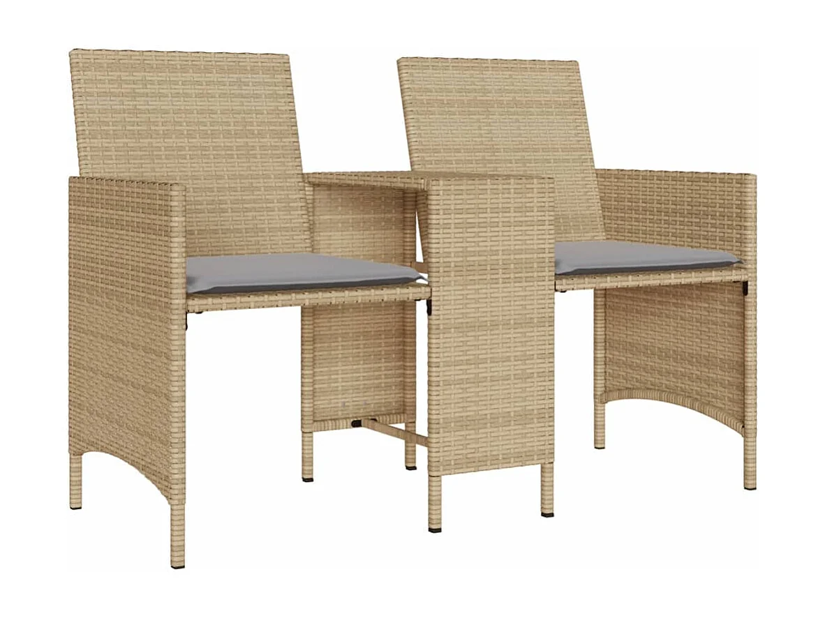 Canapé de jardin 2 places avec table et tabourets beige rotin