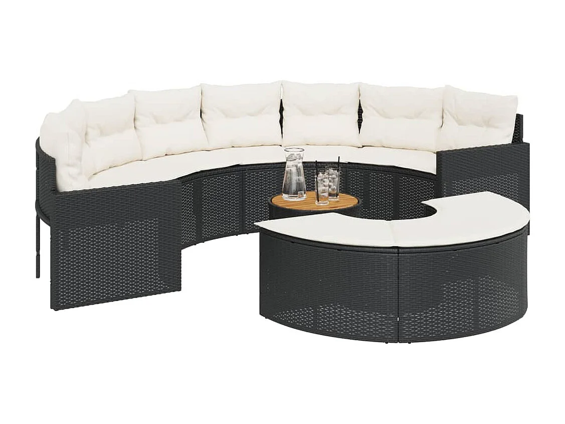 Mobili da giardino 3 pezzi semicircolari in resina intrecciata nera