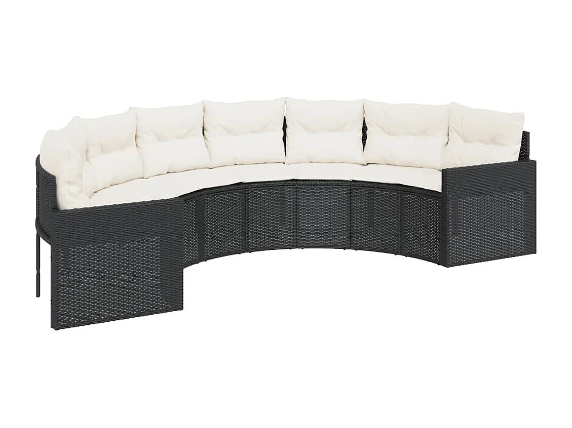 Mobili da giardino 3 pezzi semicircolari in resina intrecciata nera