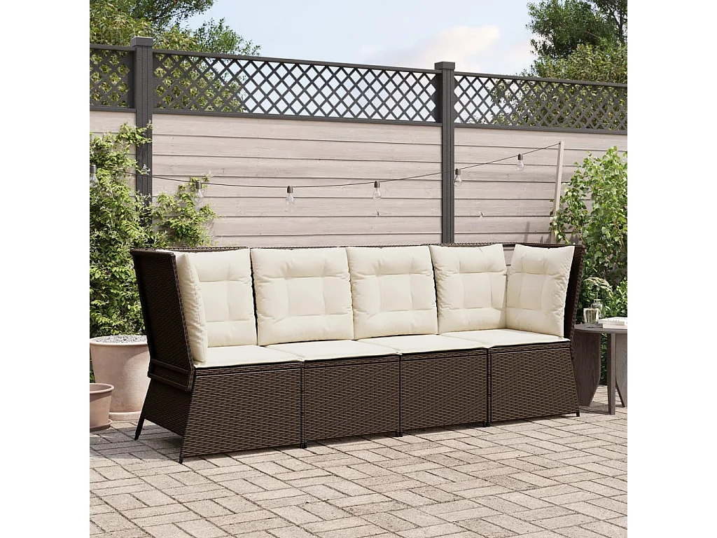 Canapé d'angle de jardin avec coussins marron résine tressée