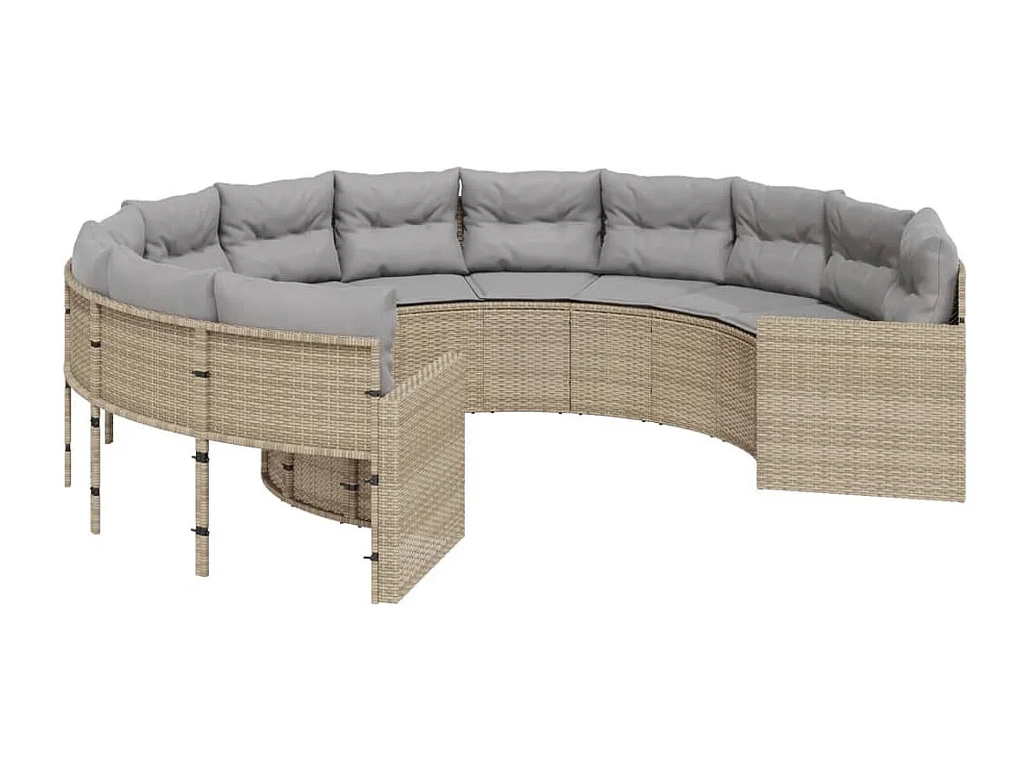 Canapé de jardin avec coussins rond beige résine tressée