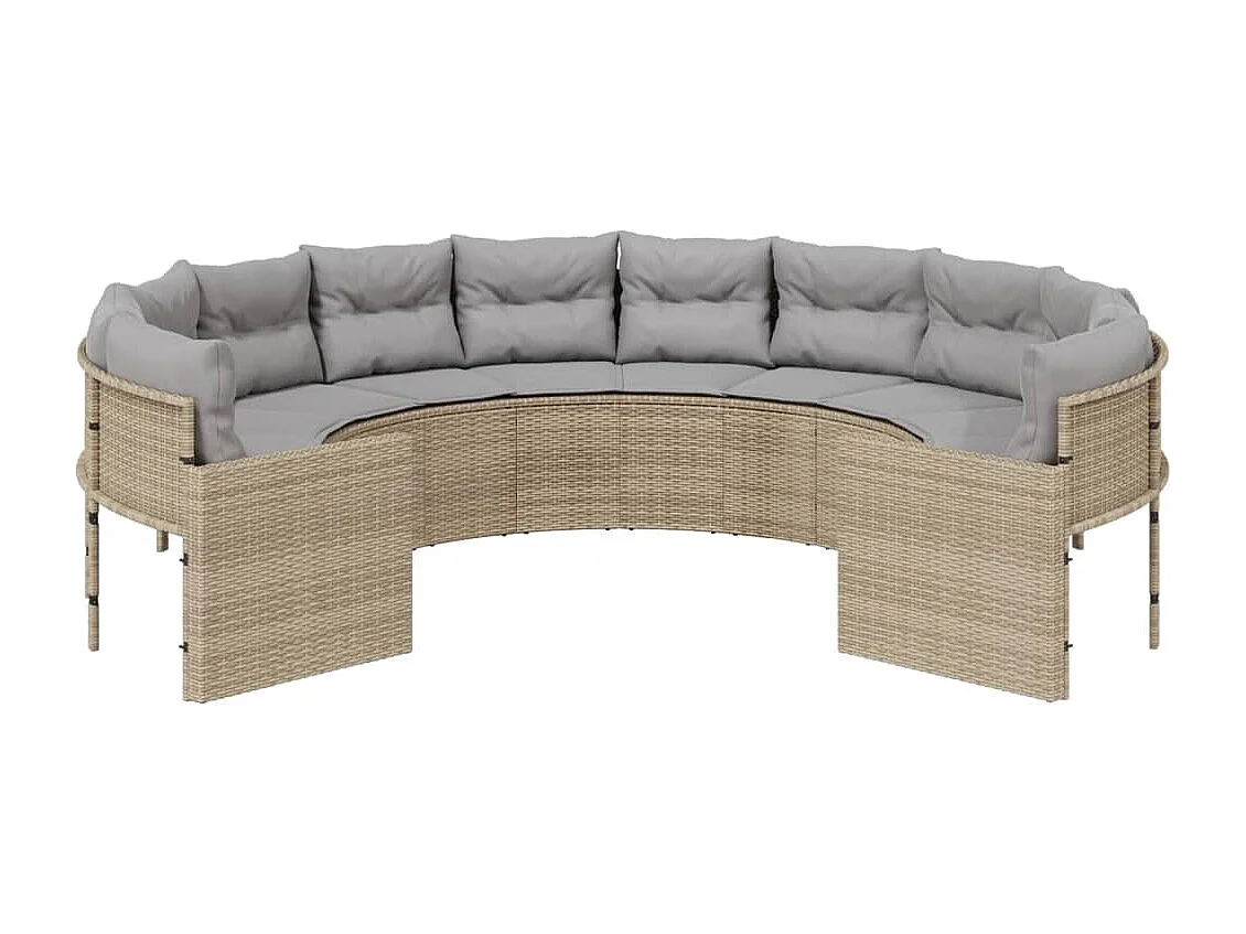 Canapé de jardin avec coussins rond beige résine tressée