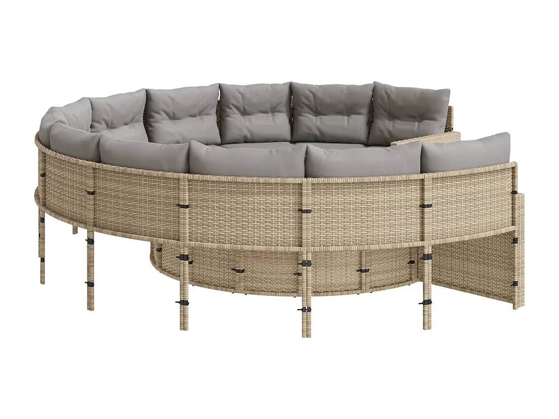 Canapé de jardin avec coussins rond beige résine tressée