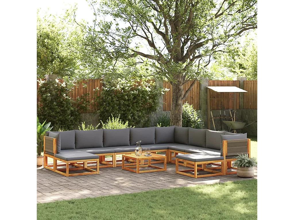 Salon de jardin avec coussins 11 pcs bois massif d'acacia