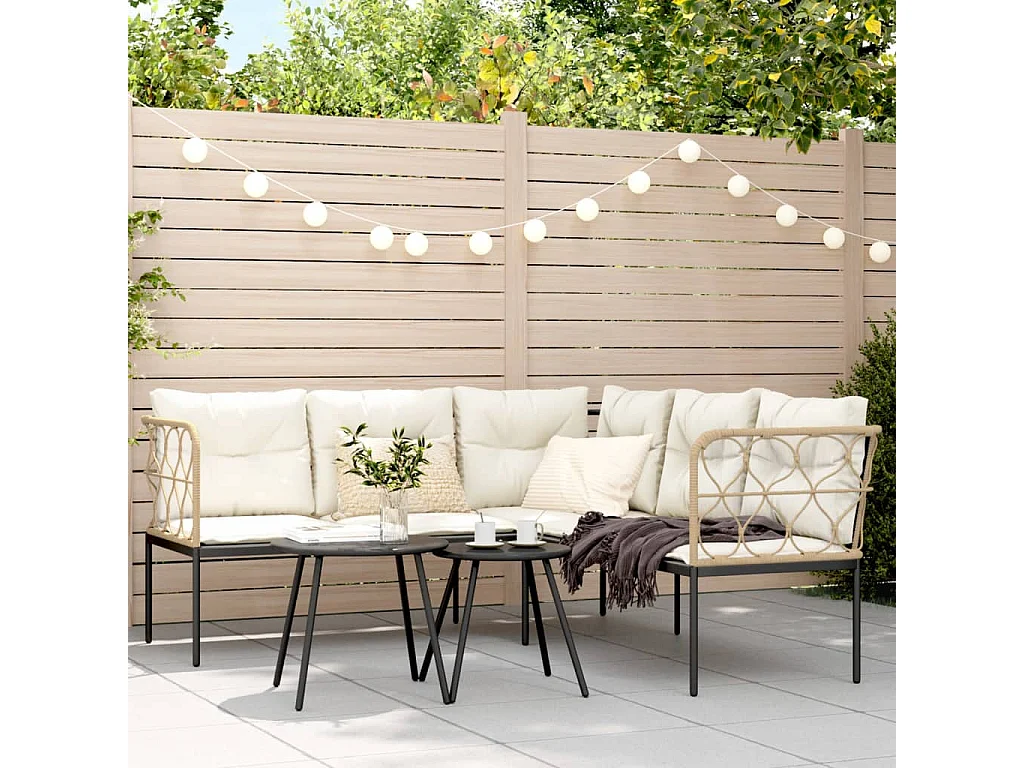 Canapé de jardin avec coussins forme de L noir acier textilène