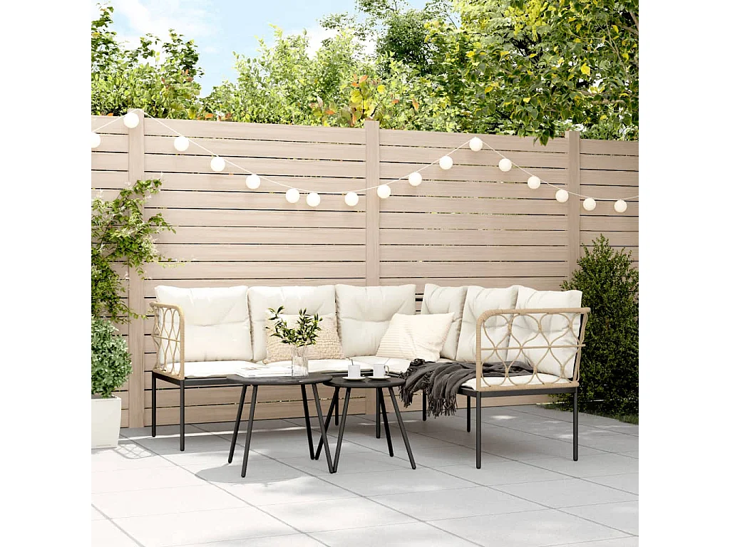 Canapé de jardin avec coussins forme de L noir acier textilène