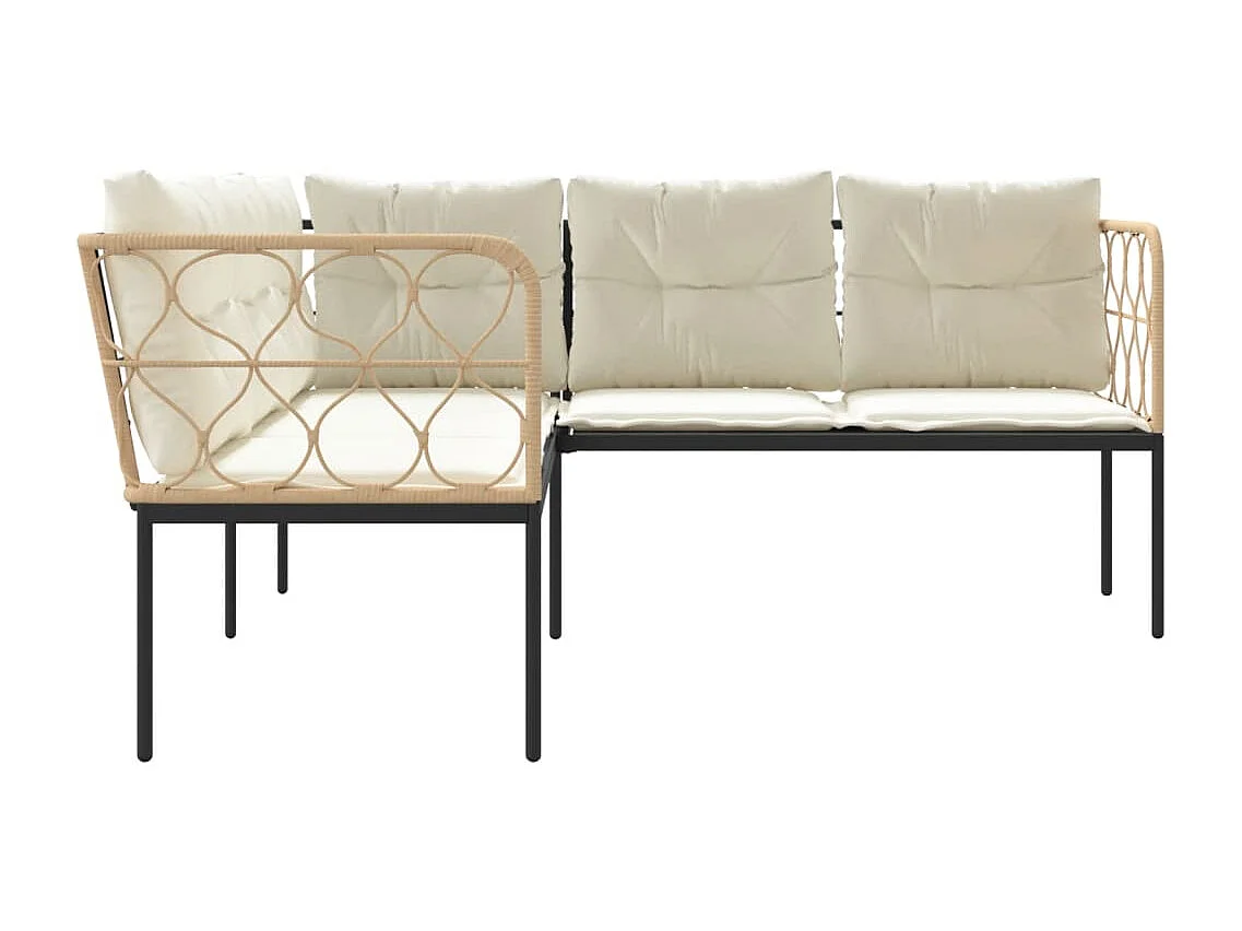 Canapé de jardin avec coussins forme de L noir acier textilène