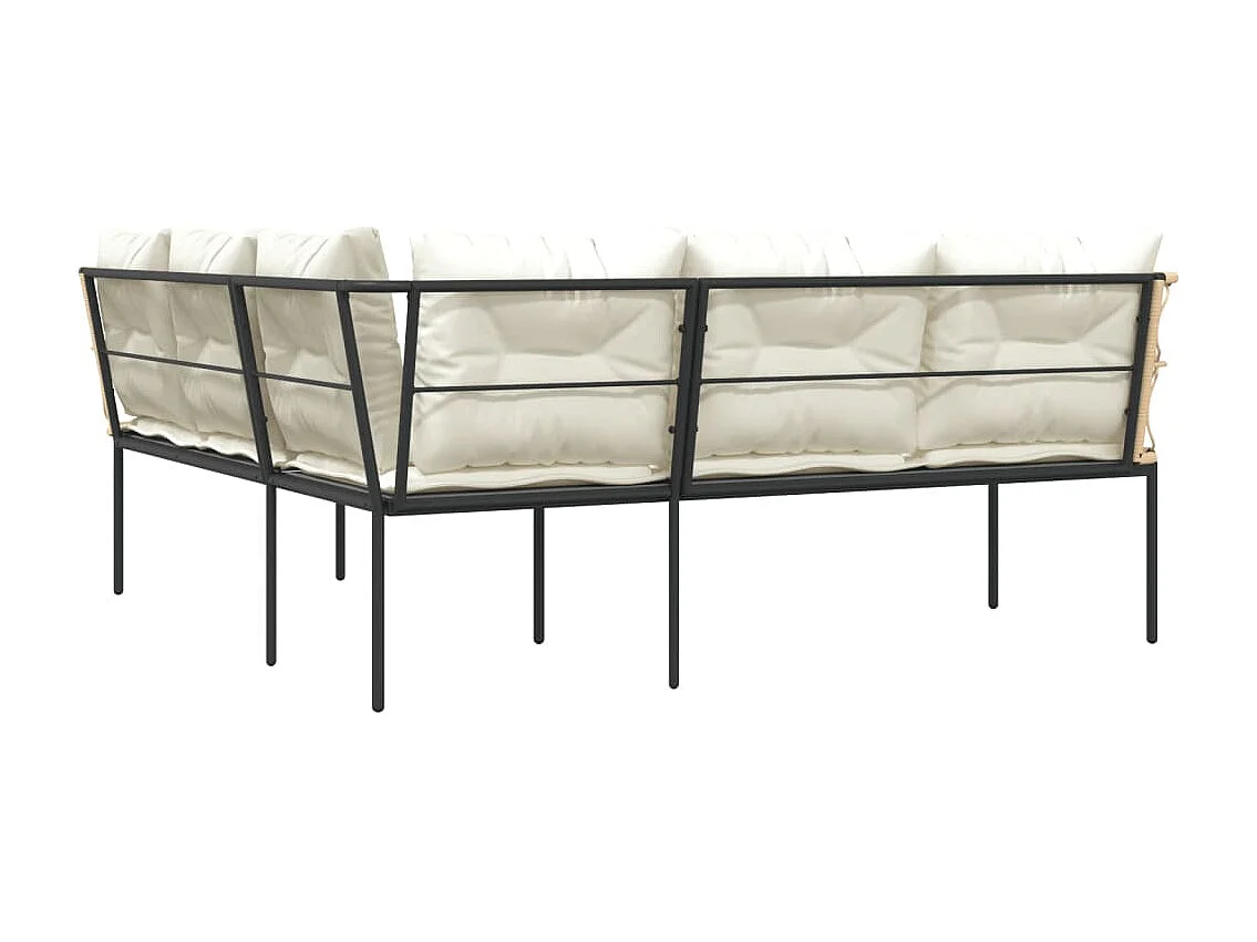 Canapé de jardin avec coussins forme de L noir acier textilène