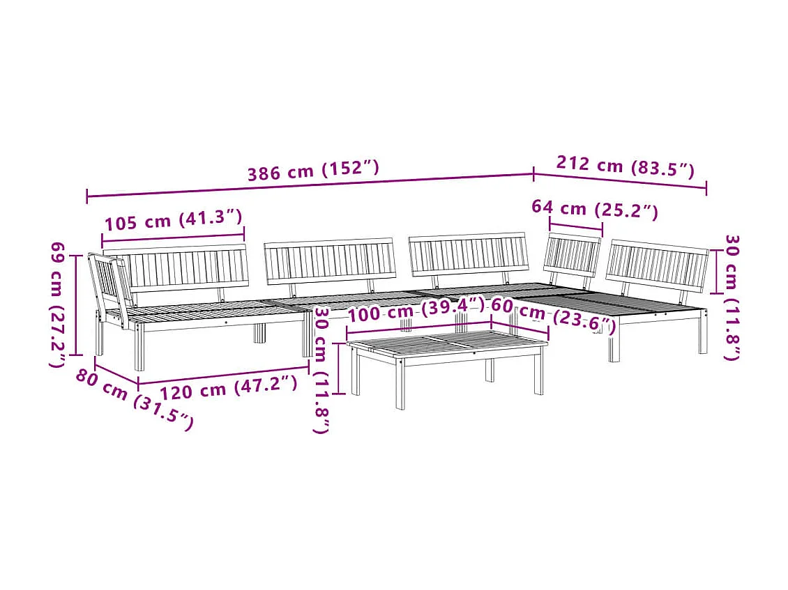 Garten-Palettenlounge 5 Stück aus massivem Akazienholz