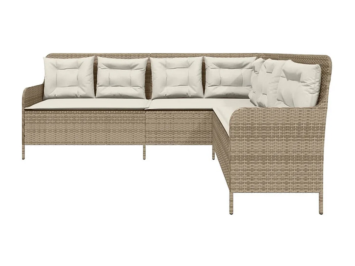 Canapé de jardin avec coussins forme de L beige résine tressée