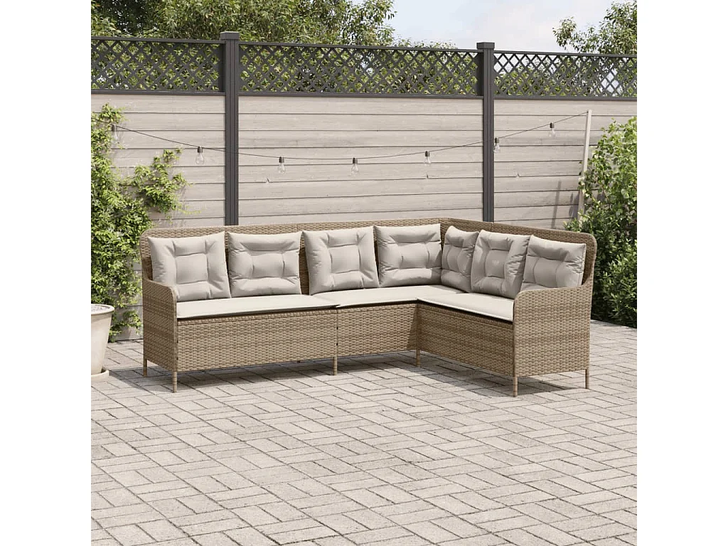 Canapé de jardin avec coussins forme de L beige résine tressée