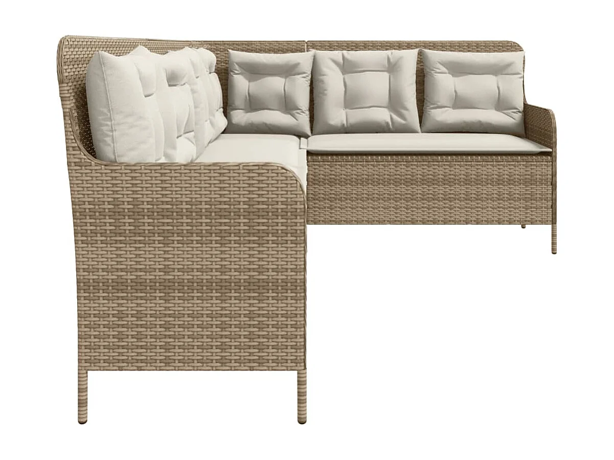 Canapé de jardin avec coussins forme de L beige résine tressée