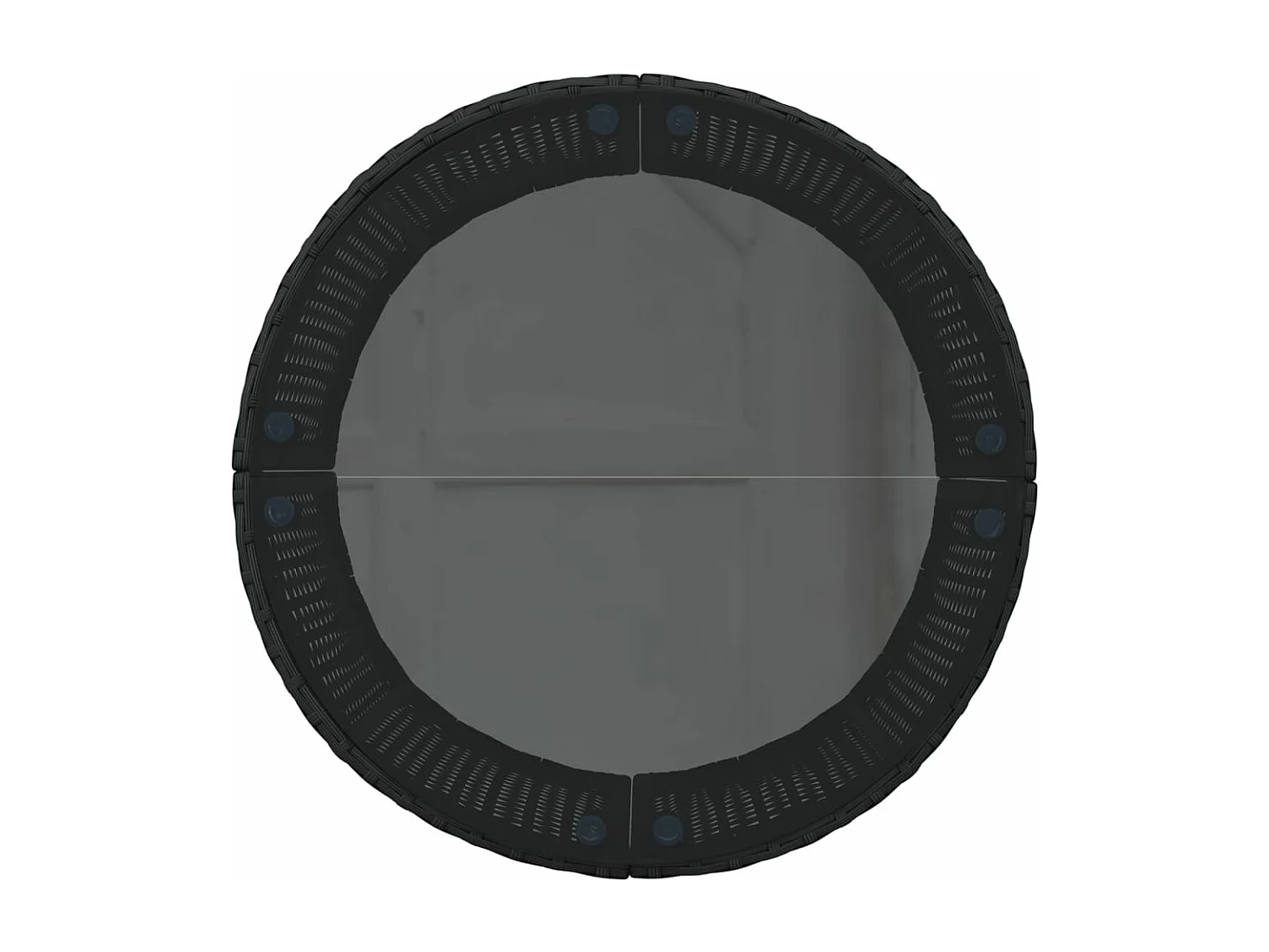 Canapé de jardin table coussins demi-rond noir résine tressée