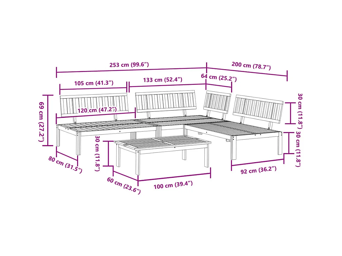 Salon palette de jardin 4 pcs bois d'acacia massif
