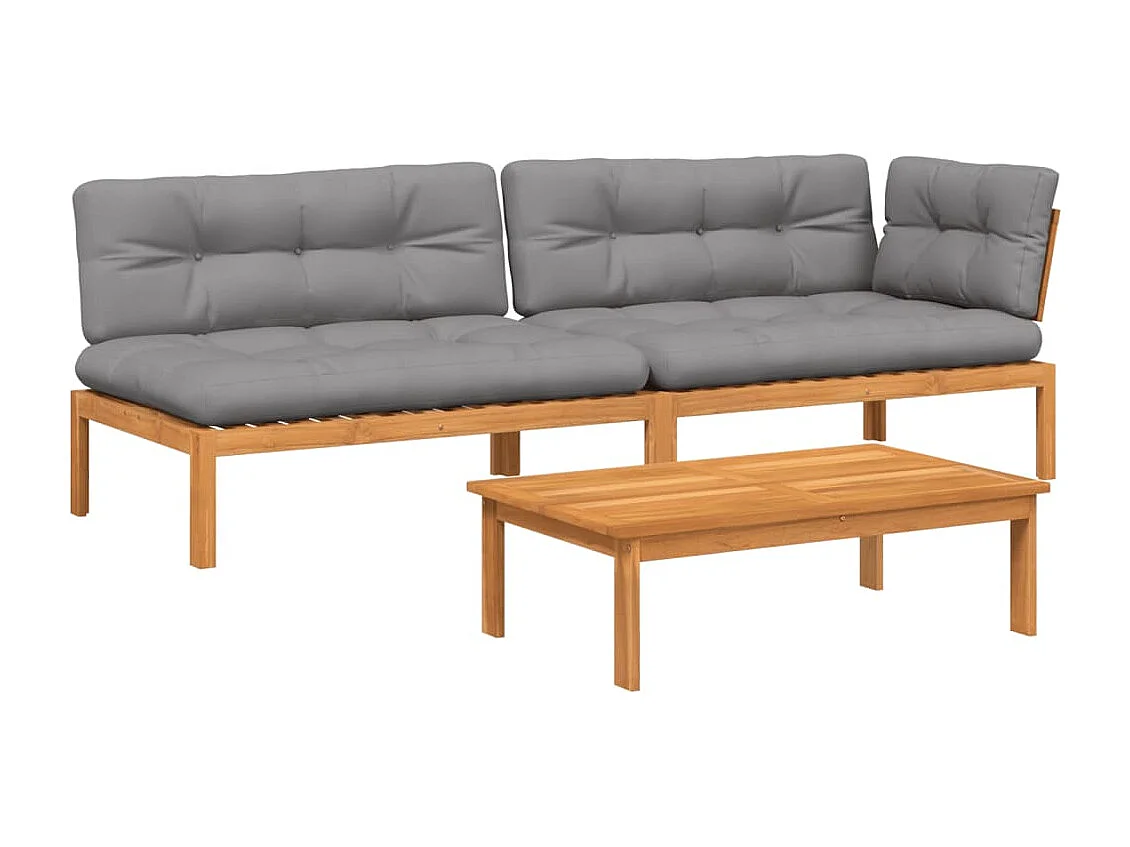 Salon palette de jardin avec coussins 3pcs bois d'acacia massif