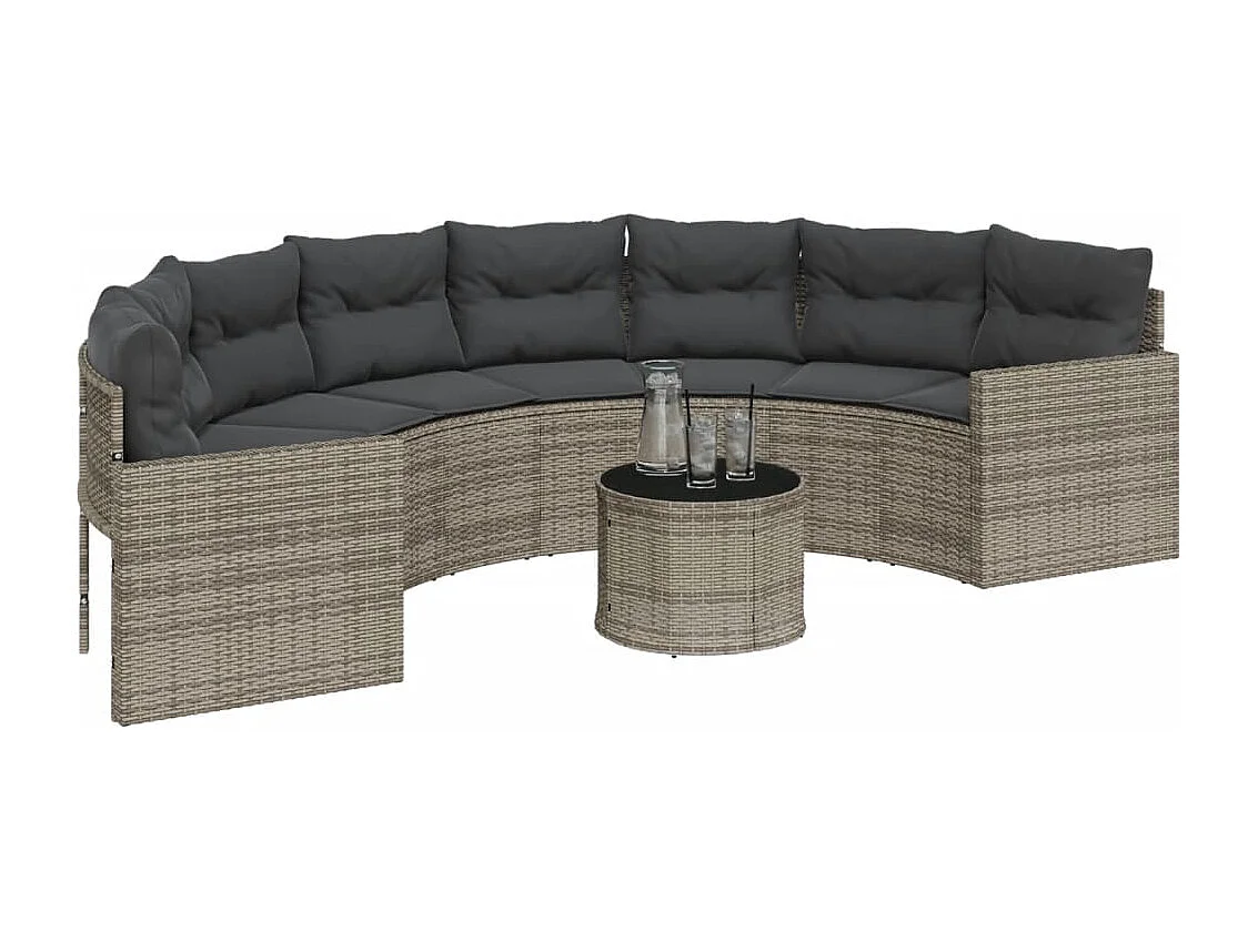 Almofadas de mesa para sofá de jardim meio redondo de resina tecida cinza