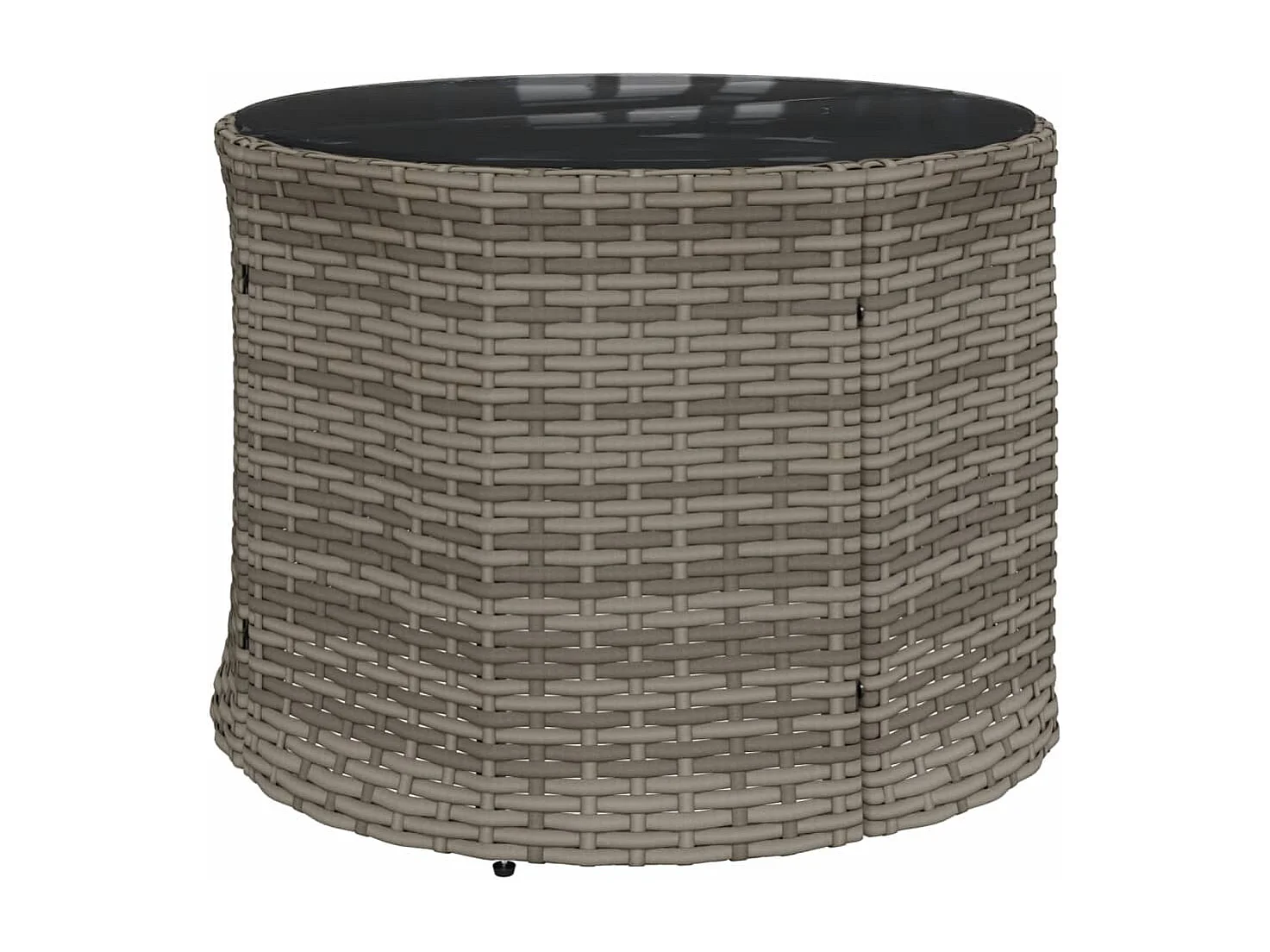 Canapé de jardin table coussins demi-rond gris résine tressée