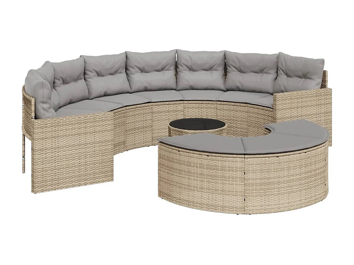 Salon de jardin 3 pcs demi-rond beige résine tressée