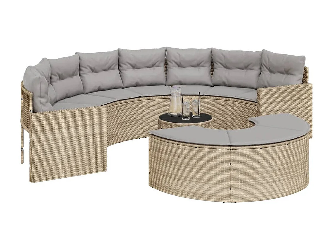 Salon de jardin 3 pcs demi-rond beige résine tressée