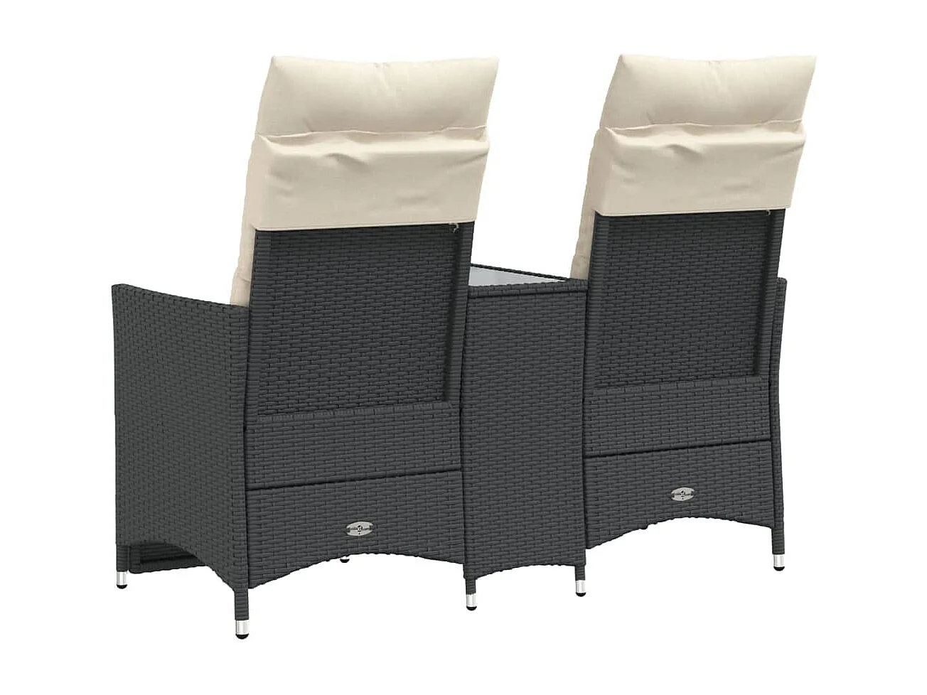 Canapé de jardin inclinable 2 places avec table noir poly rotin