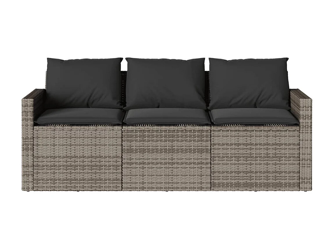 Canapé de jardin avec coussins 3 places gris résine tressée