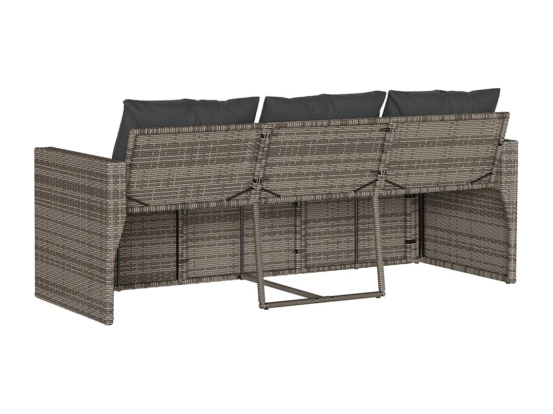 Canapé de jardin avec coussins 3 places gris résine tressée