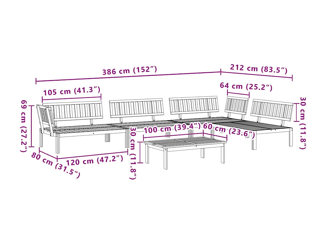 Salotto da giardino per pallet, 5 pezzi, in legno massello di acacia