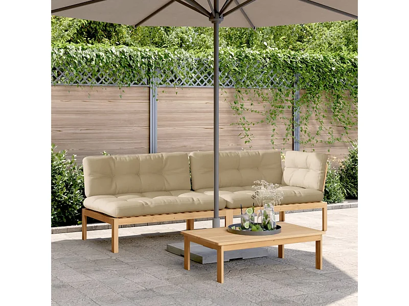 Salon palette de jardin avec coussins 3pcs bois d'acacia massif