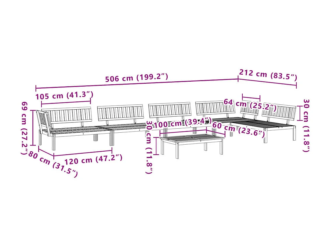 Salon palette de jardin 6 pcs bois d'acacia massif