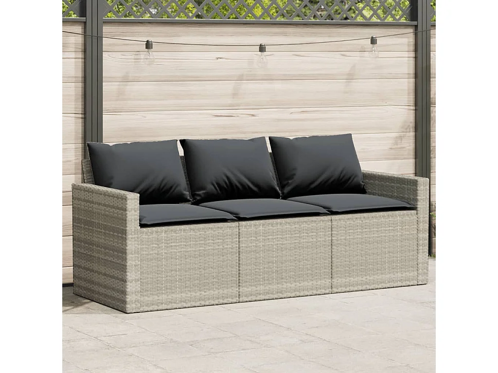 Canapé de jardin et coussins 3 places gris clair résine tressée
