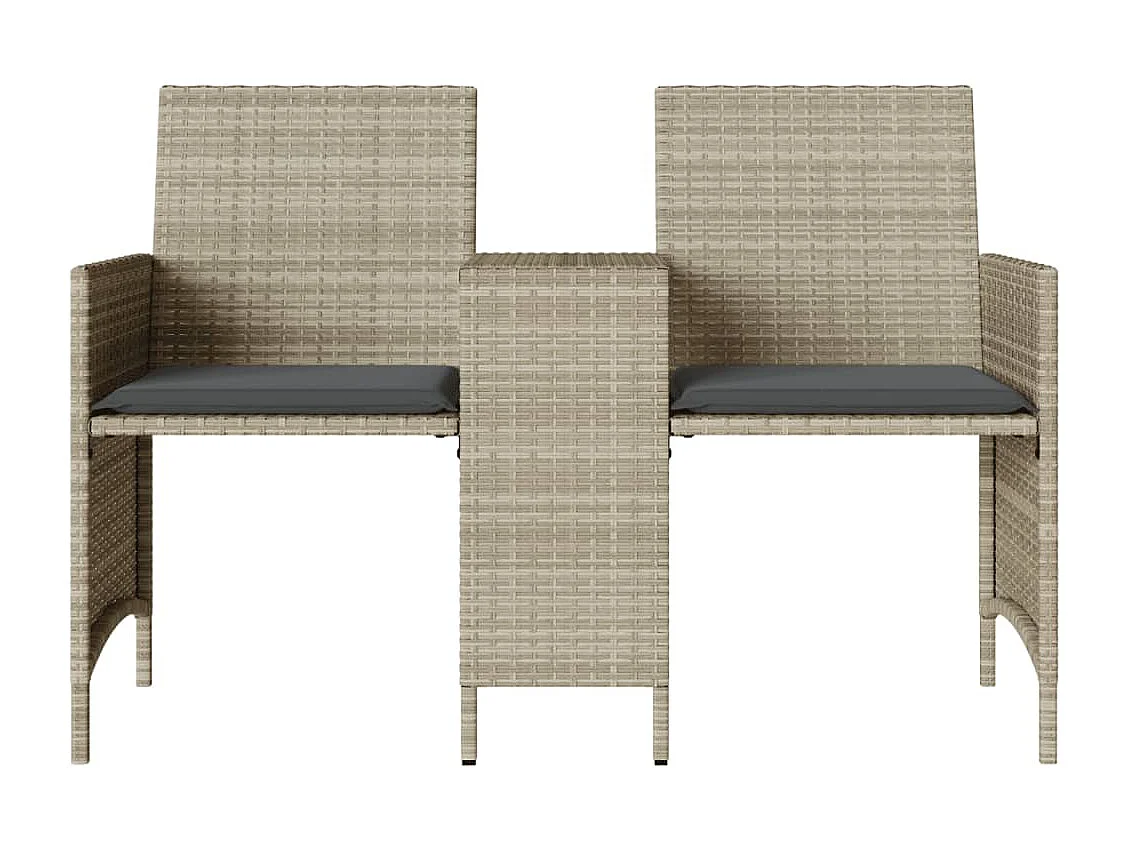 Canapé de jardin 2 places avec table tabourets gris clair rotin