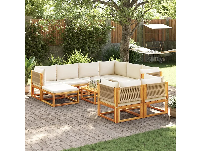 Muebles de jardín con cojines 10 piezas de madera maciza de acacia