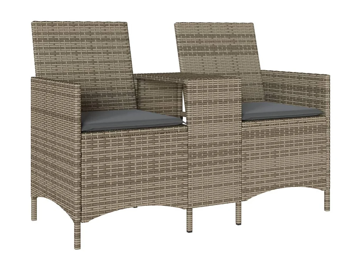 Canapé de jardin 2 places avec table et coussins résine tressée