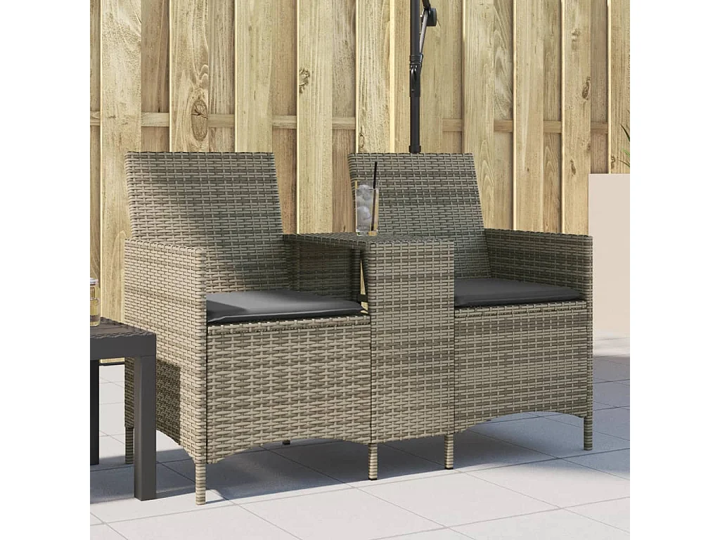 Canapé de jardin 2 places avec table et coussins résine tressée