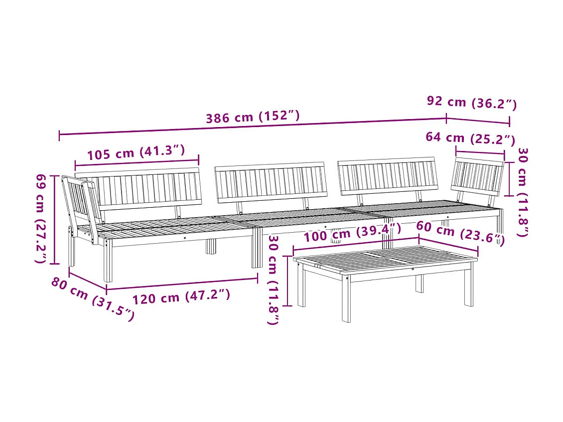 Salotto da giardino per pallet, 4 pezzi, in legno massello di acacia