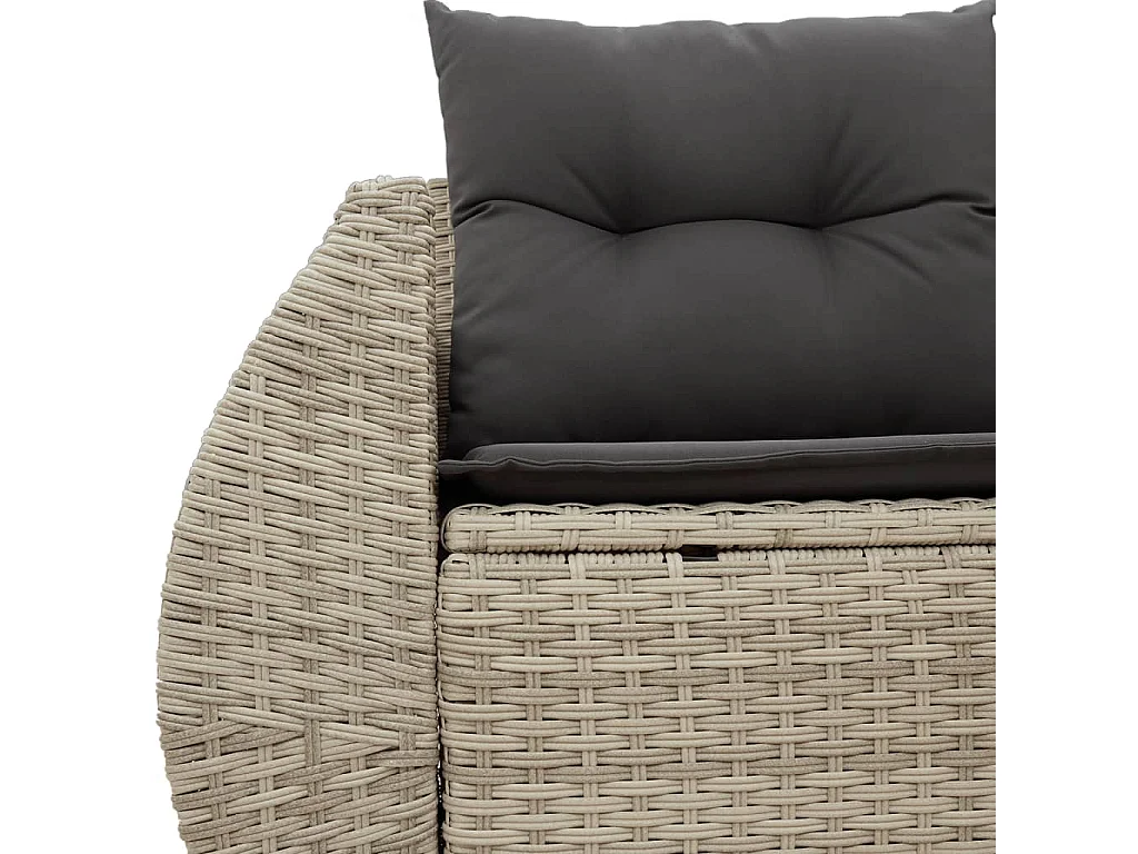 Canapé de jardin 2 places et coussins gris clair résine tressée