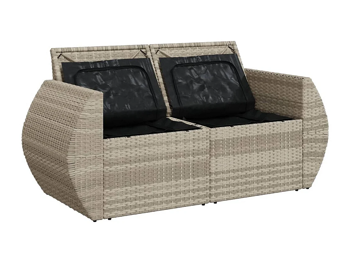 Canapé de jardin 2 places et coussins gris clair résine tressée